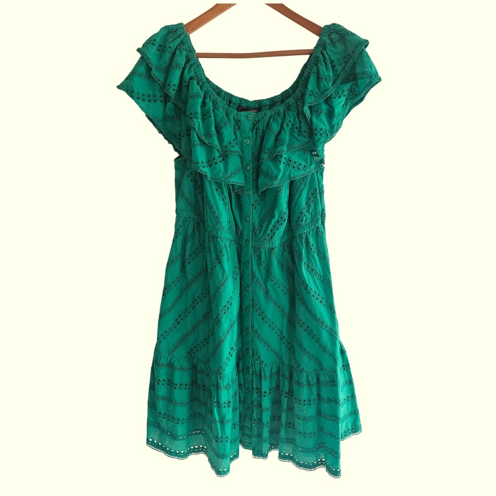 Roamans Eyelet Tiered Ruffle Midi Dress Kelly Green 20W St Patrick's Flirty Boho